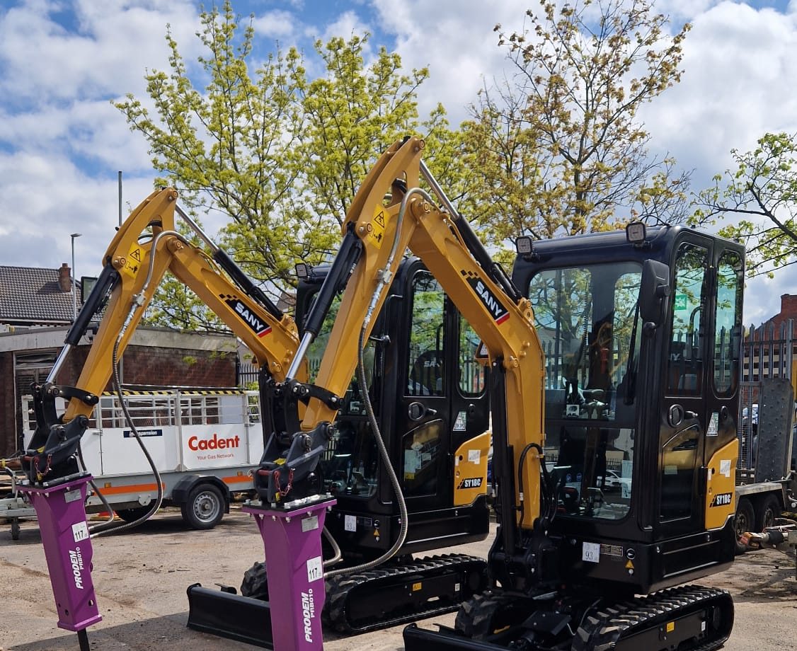Two new SANY SY18C mini excavators with Prodem breakers, delivered to the SAUK yard