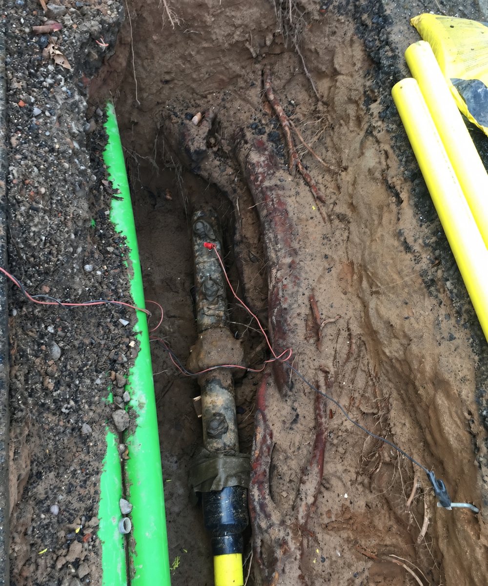 Services exposed in an open excavation